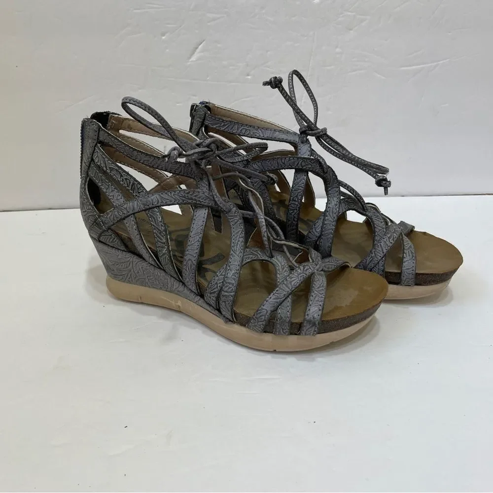 OTBT NOMADIC LEATHER WEDGE SANDALS IN‎ PEWTER GRAY
